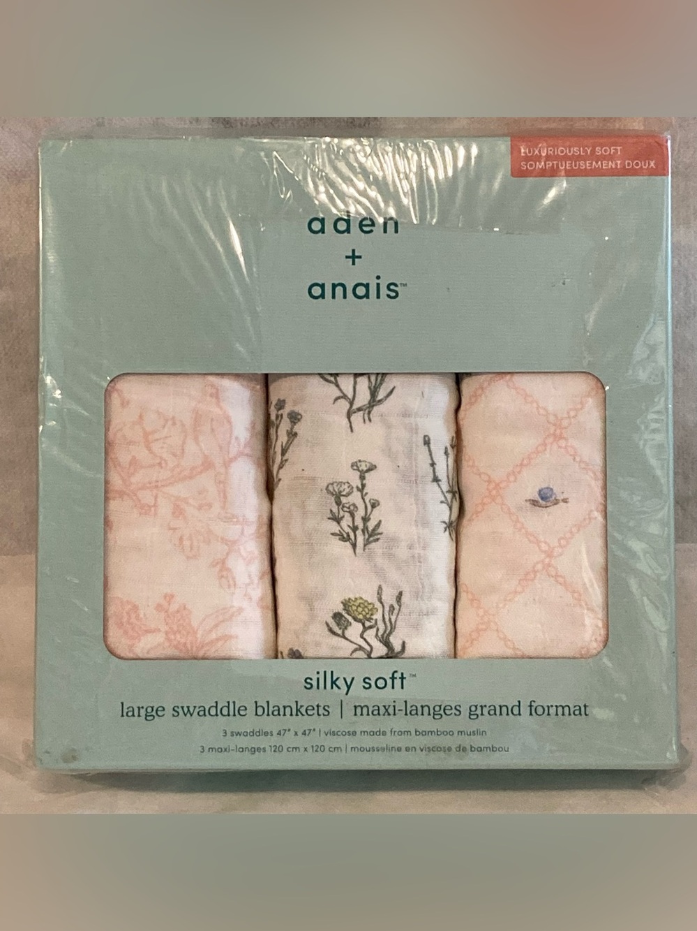 aden + anais Pink Gray White Floral and Botanical Swaddle Set